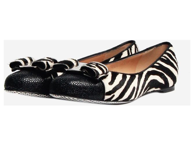 Salvatore Ferragamo Schwarze Zebra Carolina Pony-Haar Ballettschuhe - Größe EU 36 - Ansicht 2