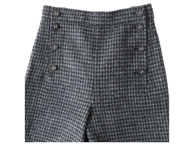 Chanel Woll-Tweed-Hose COCO Mark Grau 36 Braun - Ansicht 2