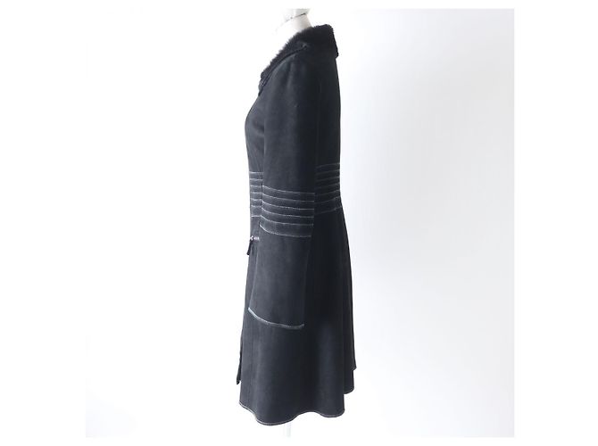 Emporio Armani Damen Lammfell langer Mantel schwarz - Ansicht 2