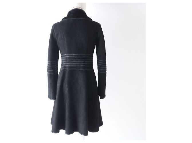 Emporio Armani Damen Lammfell langer Mantel schwarz - Ansicht 3