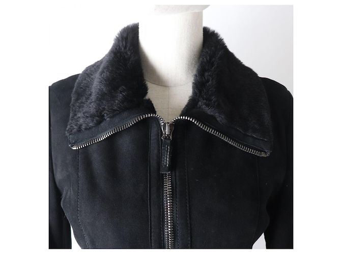 Emporio Armani Damen Lammfell langer Mantel schwarz - Ansicht 4