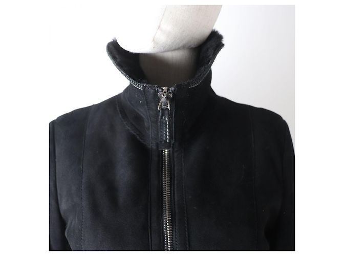 Emporio Armani Damen Lammfell langer Mantel schwarz - Ansicht 5
