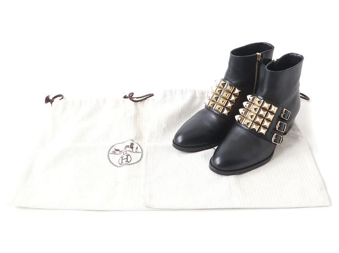 Hermès Botas de Tobillo de Cuero HERMES Medor Collier de Chien Negro Oro - vista 2
