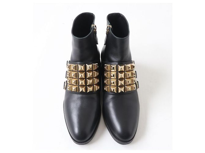 Hermès Botas de Tobillo de Cuero HERMES Medor Collier de Chien Negro Oro - vista 4