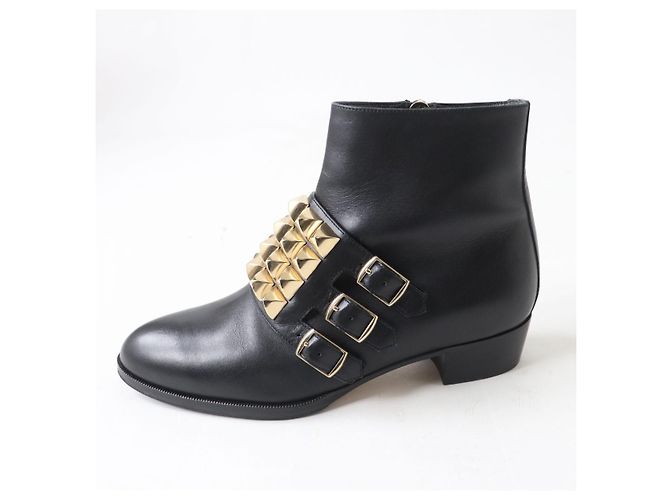 Hermès Botas de Tobillo de Cuero HERMES Medor Collier de Chien Negro Oro - vista 5