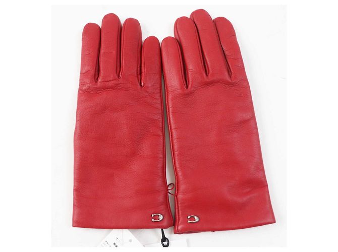 Guantes de cuero y lana rojos para mujer COACH - vista 2