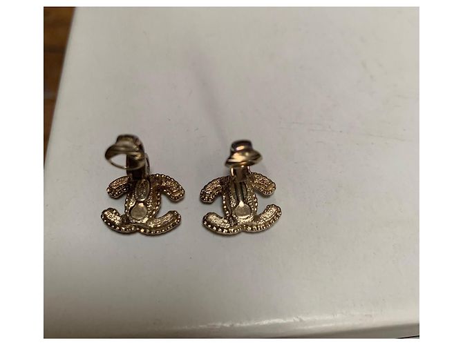 Cambon Chanel Clip Ohrringe Gold Metall Perle und Strass Gold hardware - Ansicht 11