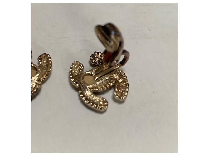 Cambon Chanel Clip Ohrringe Gold Metall Perle und Strass Gold hardware - Ansicht 4