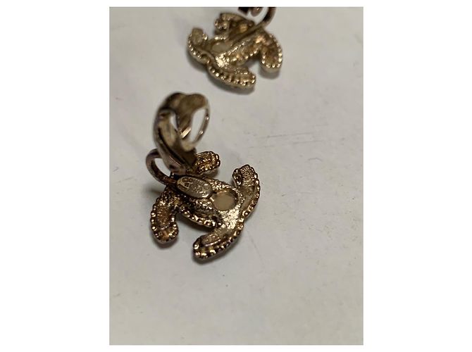 Cambon Chanel Clip Ohrringe Gold Metall Perle und Strass Gold hardware - Ansicht 5