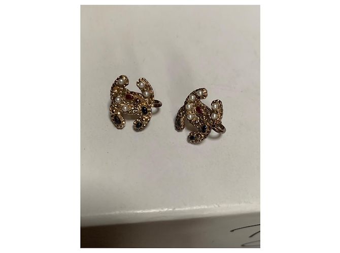 Cambon Chanel Clip Ohrringe Gold Metall Perle und Strass Gold hardware - Ansicht 6