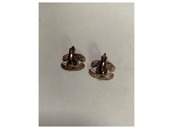 Cambon Chanel Clip Ohrringe Gold Metall Perle und Strass Gold hardware - Ansicht 9