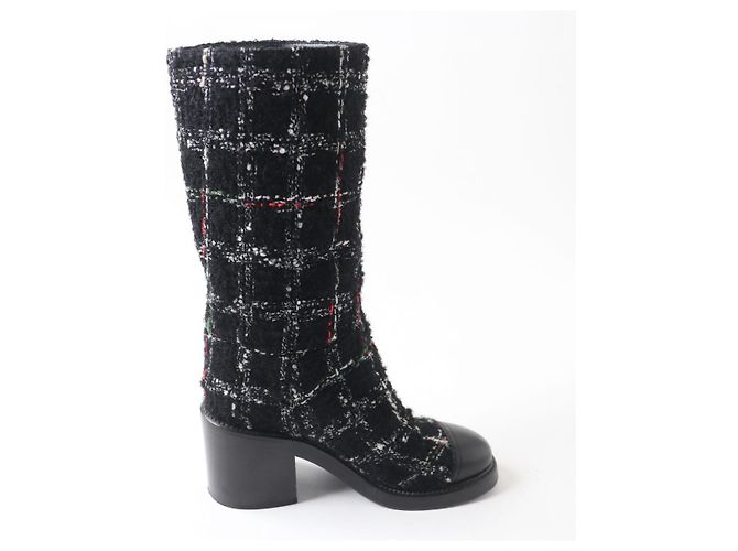 Botas largas de cuero y tweed Chanel G39614 negras - vista 5