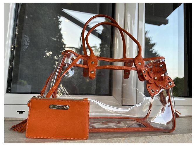 Borsa Miu Miu trasparente arancione in plastica - vista 3
