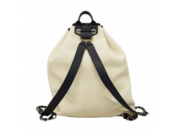 Chanel Deauville Strohhut-Rucksack Weiß Marineblau - Ansicht 15