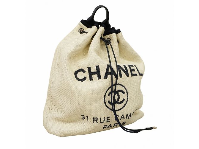 Chanel Deauville Strohhut-Rucksack Weiß Marineblau - Ansicht 2
