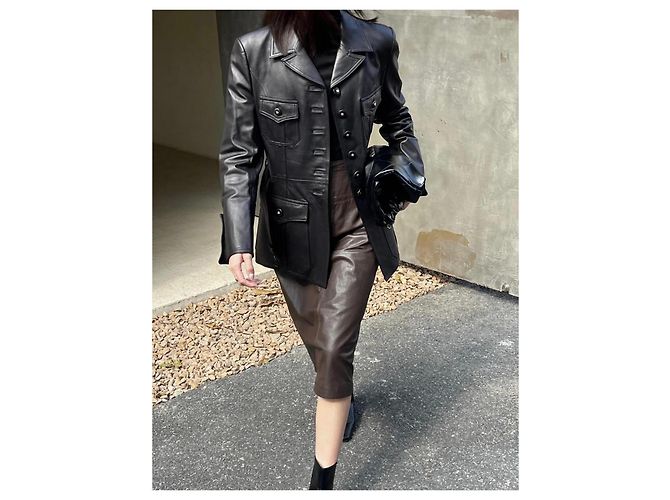 Chanel Vintage-Lederjacke von 1996 Größe Fr38 Dunkelgrün - Ansicht 3