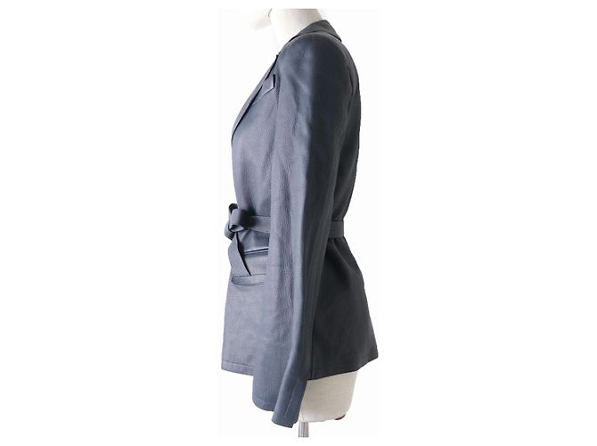 Loro Piana Deerskin Belted Jacket, Navy, Women - view 2