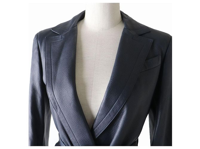 Loro Piana Deerskin Belted Jacket, Navy, Women - view 4