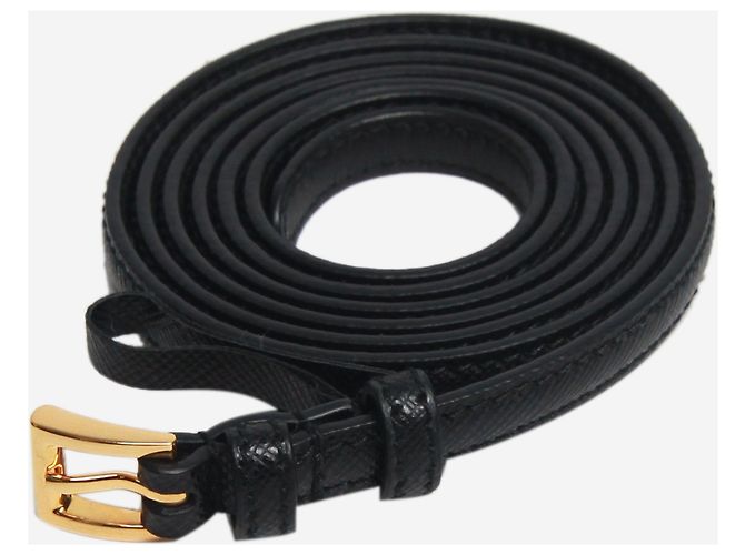 Prada Cinto skinny de couro Saffiano preto - vista 2