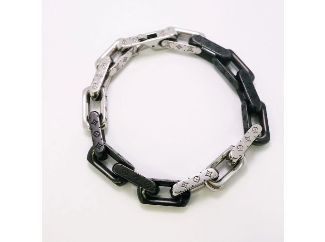 Louis Vuitton Monogram Chain Bracelet Black Silvery - view 3