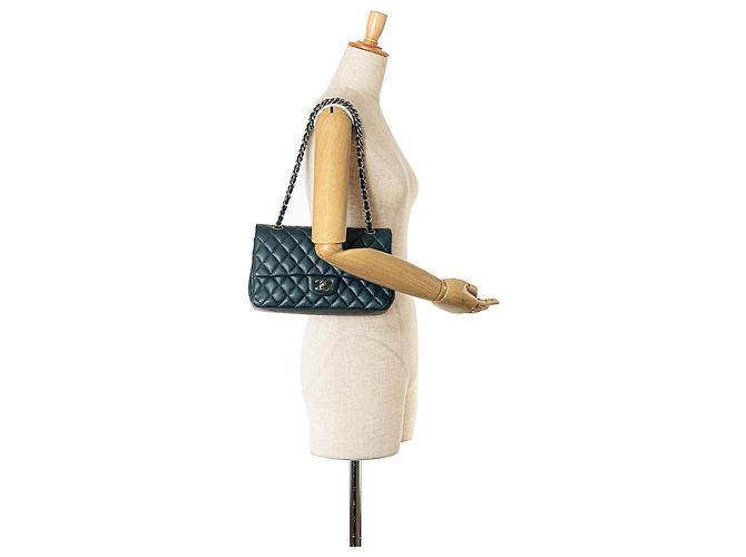 Chanel Blu Medio Classico Caviar Doppio Flap - vista 10