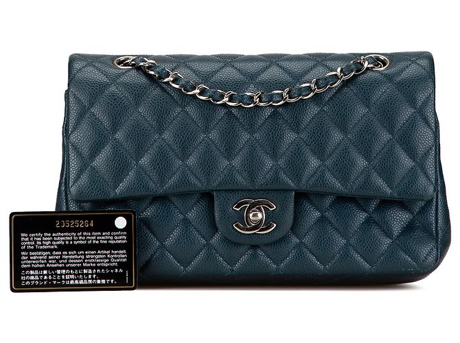 Chanel Blu Medio Classico Caviar Doppio Flap - vista 11