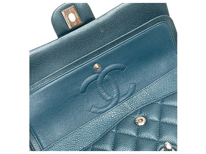 Chanel Blu Medio Classico Caviar Doppio Flap - vista 7