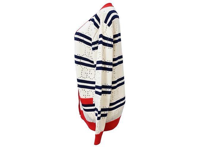 Cárdigan de botones a rayas de punto Gucci Love Parade en algodón crema - vista 2