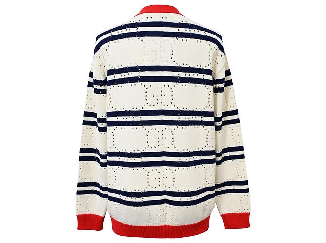 Cárdigan de botones a rayas de punto Gucci Love Parade en algodón crema - vista 3