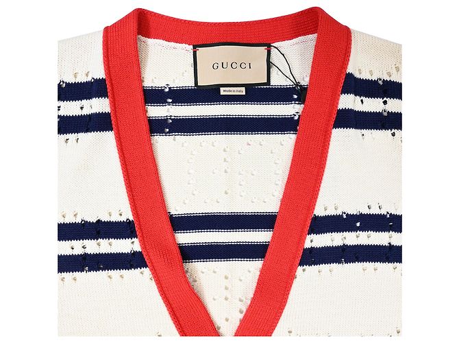 Cárdigan de botones a rayas de punto Gucci Love Parade en algodón crema - vista 4