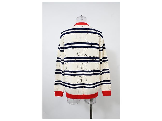 Cárdigan de botones a rayas de punto Gucci Love Parade en algodón crema - vista 8