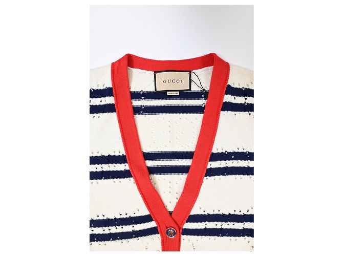 Cárdigan de botones a rayas de punto Gucci Love Parade en algodón crema - vista 9