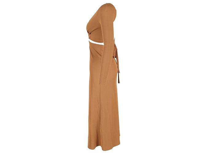 Autre Marque Christopher Esber Midi Cutout Ripp Langarmkleid aus braunem Polyester - Ansicht 2