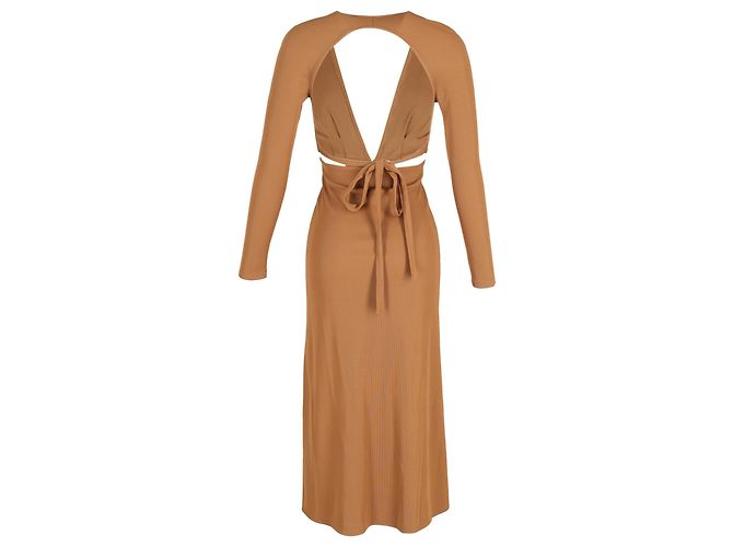 Autre Marque Christopher Esber Midi Cutout Ripp Langarmkleid aus braunem Polyester - Ansicht 3