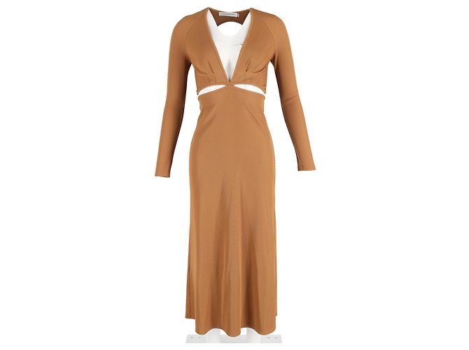 Autre Marque Christopher Esber Midi Cutout Ripp Langarmkleid aus braunem Polyester - Ansicht 4