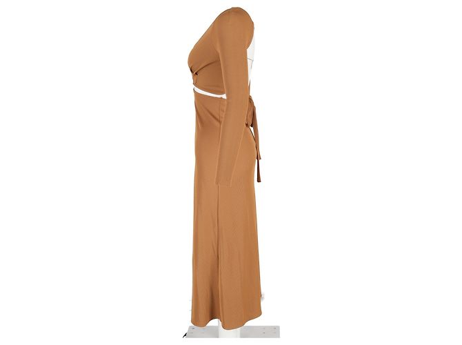 Autre Marque Christopher Esber Midi Cutout Ripp Langarmkleid aus braunem Polyester - Ansicht 5