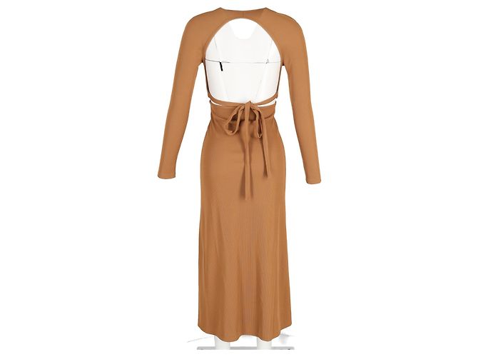 Autre Marque Christopher Esber Midi Cutout Ripp Langarmkleid aus braunem Polyester - Ansicht 6