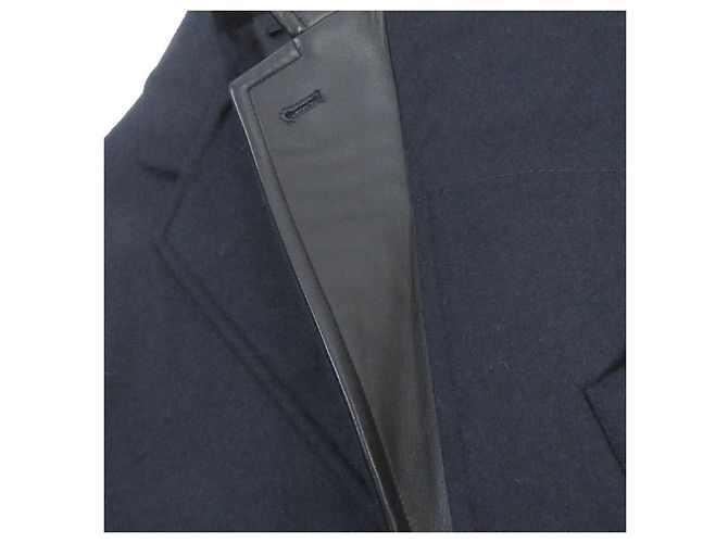 Hermès Blazer de lã Hermes com forro de couro azul marinho 44 - vista 5