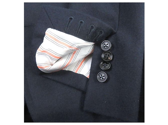 Hermès Blazer de lã Hermes com forro de couro azul marinho 44 - vista 7