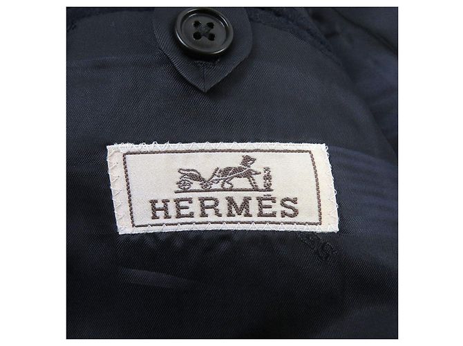 Hermès Blazer de lã Hermes com forro de couro azul marinho 44 - vista 8