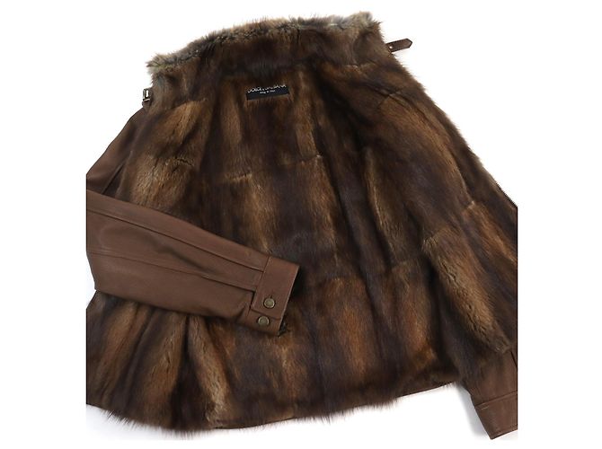 Chaqueta de cuero trucker Dolce & Gabbana marrón 48 Castaño - vista 3
