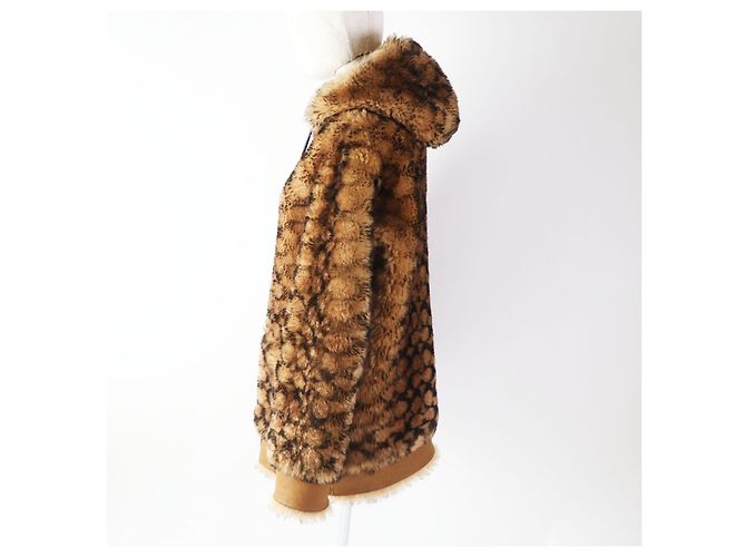 COACH Lamb Shearling Hooded Coat Brown - view 3