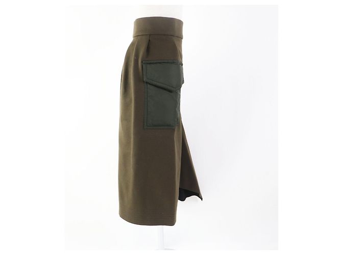 Saia de lã e nylon Moncler GONNA caqui para mulheres - vista 3
