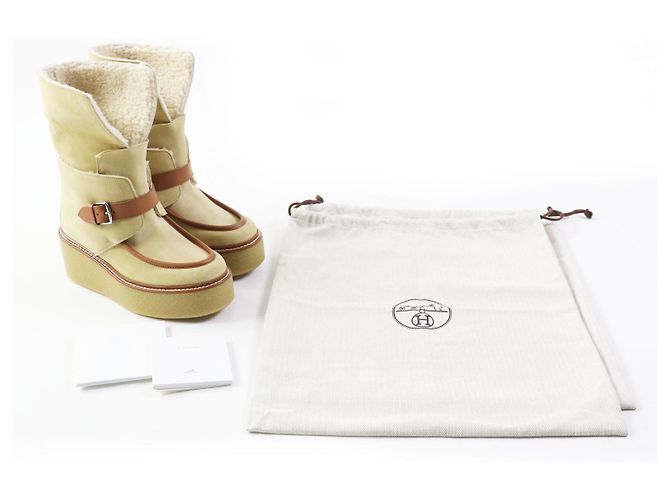 Hermès HERMES Beige Calfskin Short Boots 35 Women - view 2