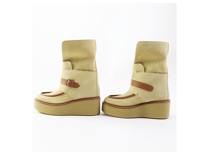 Hermès HERMES Beige Calfskin Short Boots 35 Women - view 4