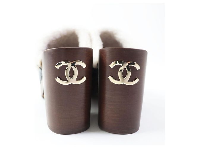 Sandali Clog in pelle di pecora Chanel Nero Marrone - vista 3
