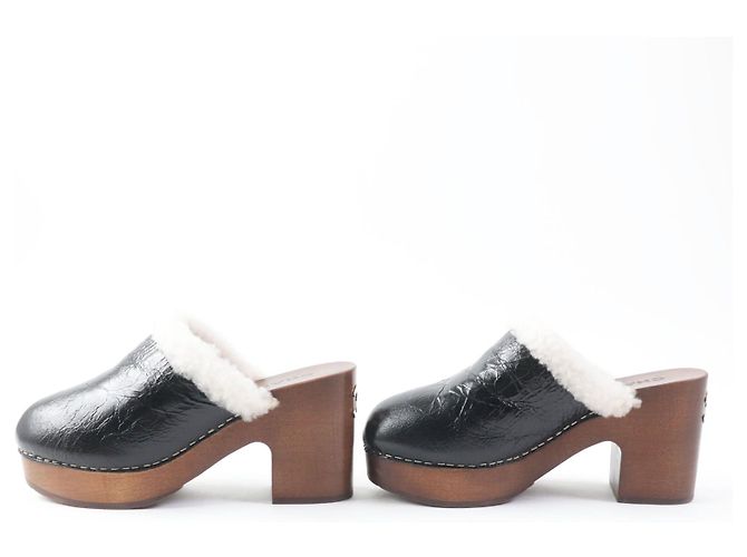 Sandali Clog in pelle di pecora Chanel Nero Marrone - vista 4