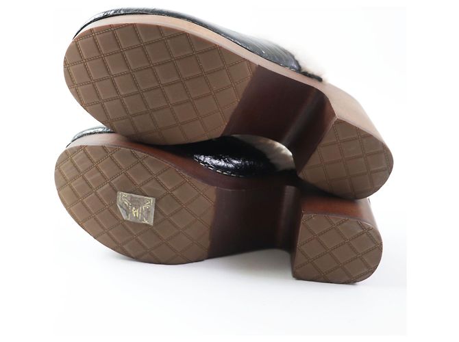 Sandali Clog in pelle di pecora Chanel Nero Marrone - vista 5