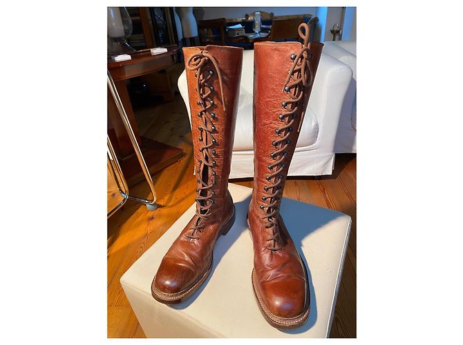Jil Sander Leder Schnürstiefel Hellbraun - Ansicht 2