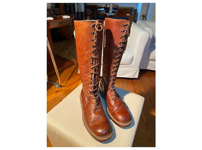 Jil Sander Leder Schnürstiefel Hellbraun - Ansicht 3